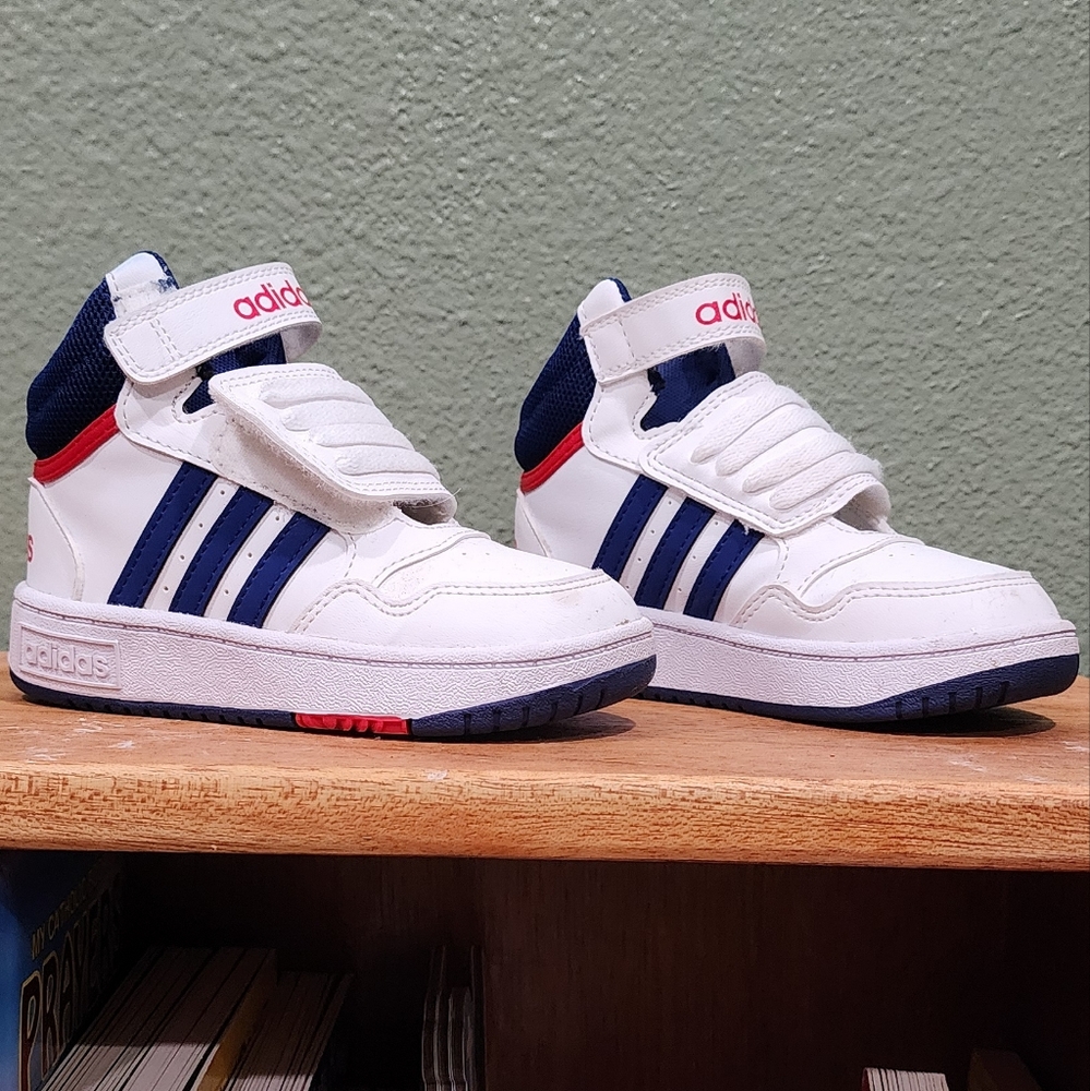 Adidas Kids' White and Blue Sneakers